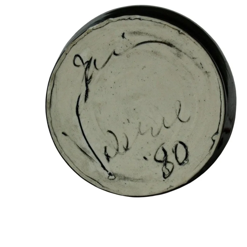 Vintage Black‎ Ceramic Vase Signed Artist 1980
